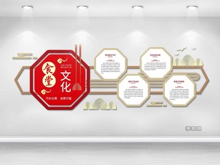 红色简洁大气中国风食堂文化节约粮食矢量文化墙设计食堂文化墙